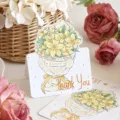 Biglietto d'auguri romantico con bouquet di fiori e messaggio Thank You regalo - Stile Giglio