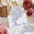 Elegante biglietto di ringraziamento floreale con bouquet di lavanda e rose rosa - Lavender Style