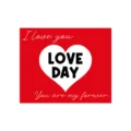 Elegante tarjeta de San Valentín roja con un diseño de corazón blanco y texto 'LOVE DAY' - Estilo 5