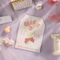 Elegante tarjeta de felicitación con tulipanes rosas y texto en inglés Best wishes - Estilo 6