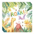 Illustration détaillée de dinosaure à l'aquarelle sur des serviettes de fête d'anniversaire. - Serviettes en papier (paquet de 20)