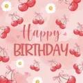 Close-up view of the watercolor cherry and daisy pattern for birthday party theme - Cherry Napkin / Set of 24