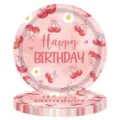 High-quality pink disposable paper plates with cherry and daisy birthday party theme - Cherry 9-inch Plate / Set of 24