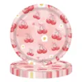 Detailed macro view of disposable party paper plates with cherry and daisy pattern - Cherry 7-inch Plate / Set of 24