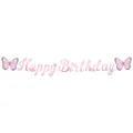 Détail de la bannière Happy Birthday avec papillons roses et violets pour fille - Bannière
