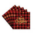 Serviettes de Noël à carreaux rouges et noirs avec lettrage Merry Christmas doré - Serviettes / Ensemble de 20 Pièces