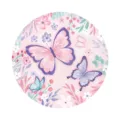 Vue détaillée de motifs de papillons roses et violets avec un fond floral très délicat - Assiettes 7 Pouces Paquet de 16