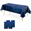 Close-up detail of disposable laser starry sky PE tablecloth for birthday party decor - Holographic Starry Sky / 137x274cm