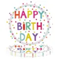 Détail macro des assiettes en papier jetables de 9 pouces Happy Birthday à pois - Assiette 9 pouces / Pack de 16