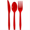 Disposable vibrant red plastic cutlery set including knife spoon and fork for parties - Red Dining Knife / Set of 24
