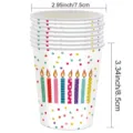 Détail de gobelets en papier pour anniversaire avec bougies montrant dimensions - Tasse en papier / Pack de 16