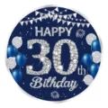 Décoration ronde ou assiette pour 30ème anniversaire en bleu et argent - 30ème Anniversaire Assiettes en Papier 9 Pouces / Lot de 16