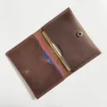 Detailed internal view of a vintage brown Crazy Horse leather cardholder with cards - Vintage Card Case / Brown
