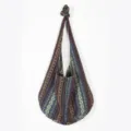 Bolso hobo de hombro en algodón y lino con motivo jacquard azteca sobre fondo blanco - Jacquard Azul Real (MG2233) / Azul Real (Lino de Algodón)