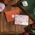 Elegante tarjeta de San Valentín con corazones de acuarela rosa y sobre naranja - Te Amo (Te Amo Con Sobre) / 1 Hoja