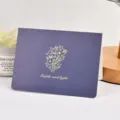 Elegant navy blue greeting card with minimalist gold foil stamped flower design. - Gentle And Light (Floral) / 1 Piece