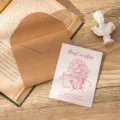 Retro kraft paper greeting card with pink floral illustrations and Best Wishes text. - Best Wishes For You / With Envelope and OPP Bag