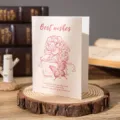 Vintage style folded greeting card with rose butterfly illustration and Best wishes text. - Best Wishes For You / 10 Sheets Set