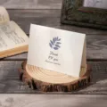 Vintage folded thank you card with leaf design displayed on a natural wooden round base. - Elm (31)