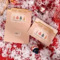Elegant pink Christmas greeting cards featuring gold foil lettering and tree illustrations - Christmas Tree Style