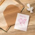 Elegant vintage kraft paper envelope with pink butterfly bow thank you greeting card set - Thank You Style / With Envelope and OPP Bag