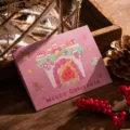 Pink Christmas greeting card with cute fireplace design and Merry Christmas greeting - Christmas Flame Style