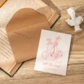 Vintage kraft paper greeting card set with pink violin illustration and matching envelope - All the Best / With Envelope and OPP Bag
