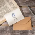 Retro kraft greeting card and envelope set featuring a botanical thank you floral print - Elm Leaf Style