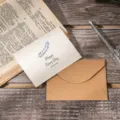 Vintage kraft paper greeting card with Happy Every Day text and matched brown envelope set - False Spiraea Style