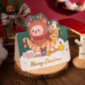 Christmas greeting card with gold foil Merry Christmas and bear in reindeer suit - Reindeer Sleigh (464)