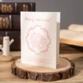 Retro aesthetic folding greeting card with pink cupcake illustration and sweet message - Happy and Sweet / 10 Sheets Set