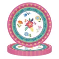 Detailansicht von böhmischen Vintage-Blumenmustern auf Einweg-Party-Papiertellern - 9 Zoll Teller*24