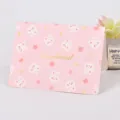 Pink folded greeting card with cute white bunny pattern and gold foil lettering - Happiness In Your Hands (Sinsoledad) / 10 Pieces/Pack