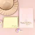 Elegantes tarjetas de felicitación rosa y crema con pan de oro, Happy Birthday y For You - Feliz cumpleaños / Sobre Estampado en Oro + Bolsa OPP