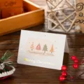 Elegant gold foil Merry Christmas greeting card with festive tree designs on wood - Christmas Tree / 10 Sheets Set