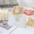 Tarjeta de agradecimiento con ramo de flores decorativo y mensaje de bendición en inglés - Estilo 3 (Ramo Plegado) / Juego de 10 hojas