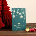 Elegante tarjeta de Navidad verde oscuro vintage con copos de nieve y estrellas doradas - Estilo Estrella de Navidad (15-Verde) / Verde Navidad Retro