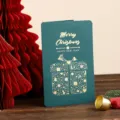 Tarjeta de Navidad vintage verde con estampado dorado y mensaje Merry Christmas - Estilo Regalo de Navidad (15-Verde) / Verde Navidad Retro