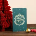 Elegante tarjeta de Navidad vintage verde oscuro con diseño de corona en pan de oro - Estilo Guirnalda de Navidad (15-Verde) / Verde Navidad Retro