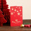Elegante rote Vintage-Weihnachtskarte mit hochwertigen Goldfolien-Schneeflocken - Weihnachtsstern-Stil (15-Rot)