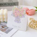 Florale Dankeschön-Grußkarte mit eleganter Strauß-Illustration und Perlenbesatz - Stil 7 (Gefalteter Blumenstrauß) / 10 Blatt Set
