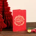 Rote Vintage-Weihnachtsgrußkarte mit elegantem Goldfolien-Design Merry Christmas - Weihnachtskranz-Stil (15-Rot)