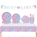 Kit de vaisselle de fête pour révélation du sexe de bébé avec empreintes de pieds - 16 Person Tableware Set / Ensemble De 9