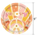 Assiette en papier de fête marguerite hippie 9 pouces avec motif rétro groovy - Assiette 9 pouces / Lot de 16