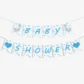 Banderole de baby shower rayée bleue et blanche avec motifs d'éléphant et de cœur - Bannière