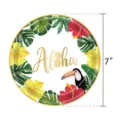Assiette en papier tropicale hawaïenne de 7 pouces avec motif hibiscus et toucan - Assiettes Hawaïennes 7 Pouces (16 Pièces)