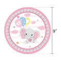 Détail d'une assiette en carton de 9 pouces avec éléphant rose pour fête d'anniversaire - Assiettes 9 Pouces / Lot de 16