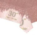 Détail de la nappe de fête jetable 30 ans avec design pailleté or rose et gouttes - Style 30ème Anniversaire / 137*274cm