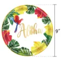 Vue détaillée de l'assiette de fête hawaïenne de 9 pouces au design tropical et perroquet - Assiettes Hawaïennes 9 Pouces (16 Pièces)