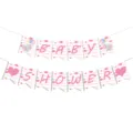 Vue détaillée de la bannière Baby Shower sur le thème des éléphants roses et rayures - Bannière